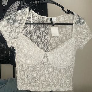 Divided White Lace Crop Top